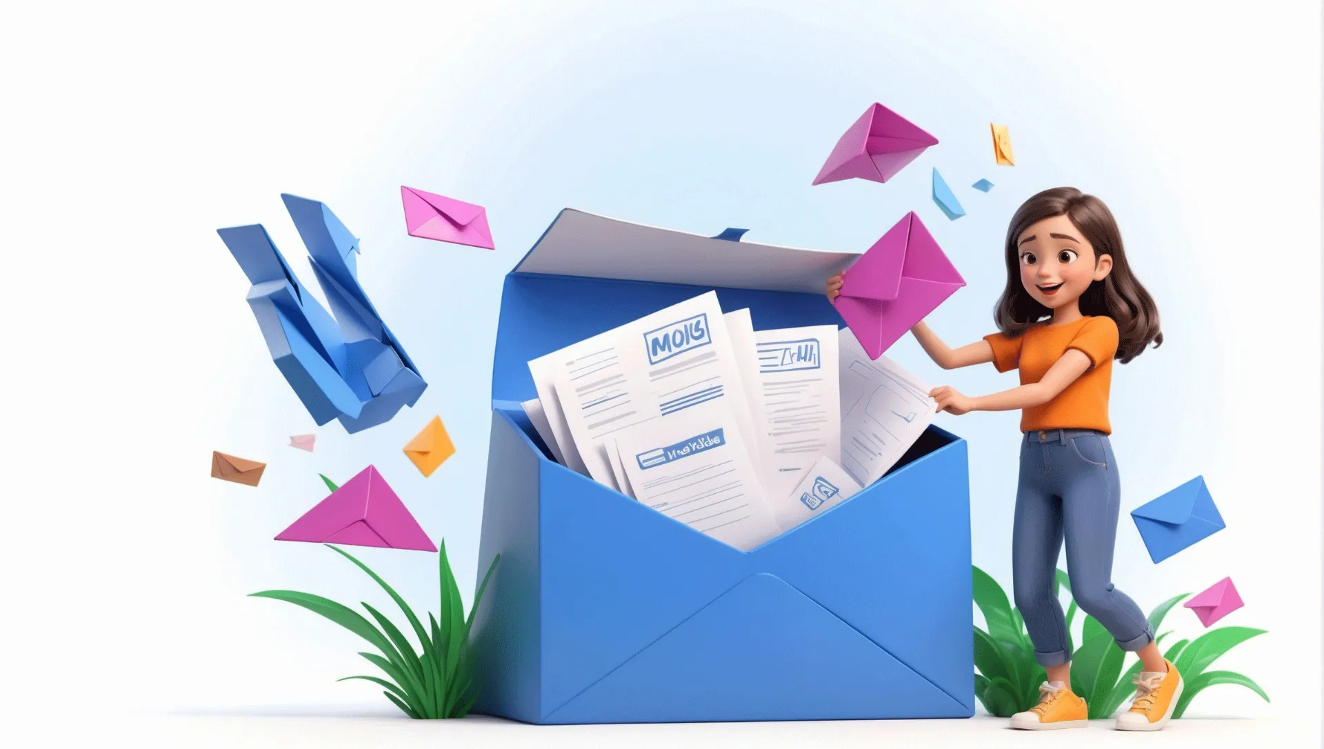 Artistic Representation of Email Marketing Concept Girl 3D Artwork Illustration image
